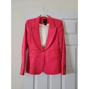 Smythe Linen Blazer Red Shawl Collar Flap Pockets One Button Lined 8 $695